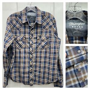 Wrangler Retro premium pearl snap button down long sleeve plaid shirt mens large